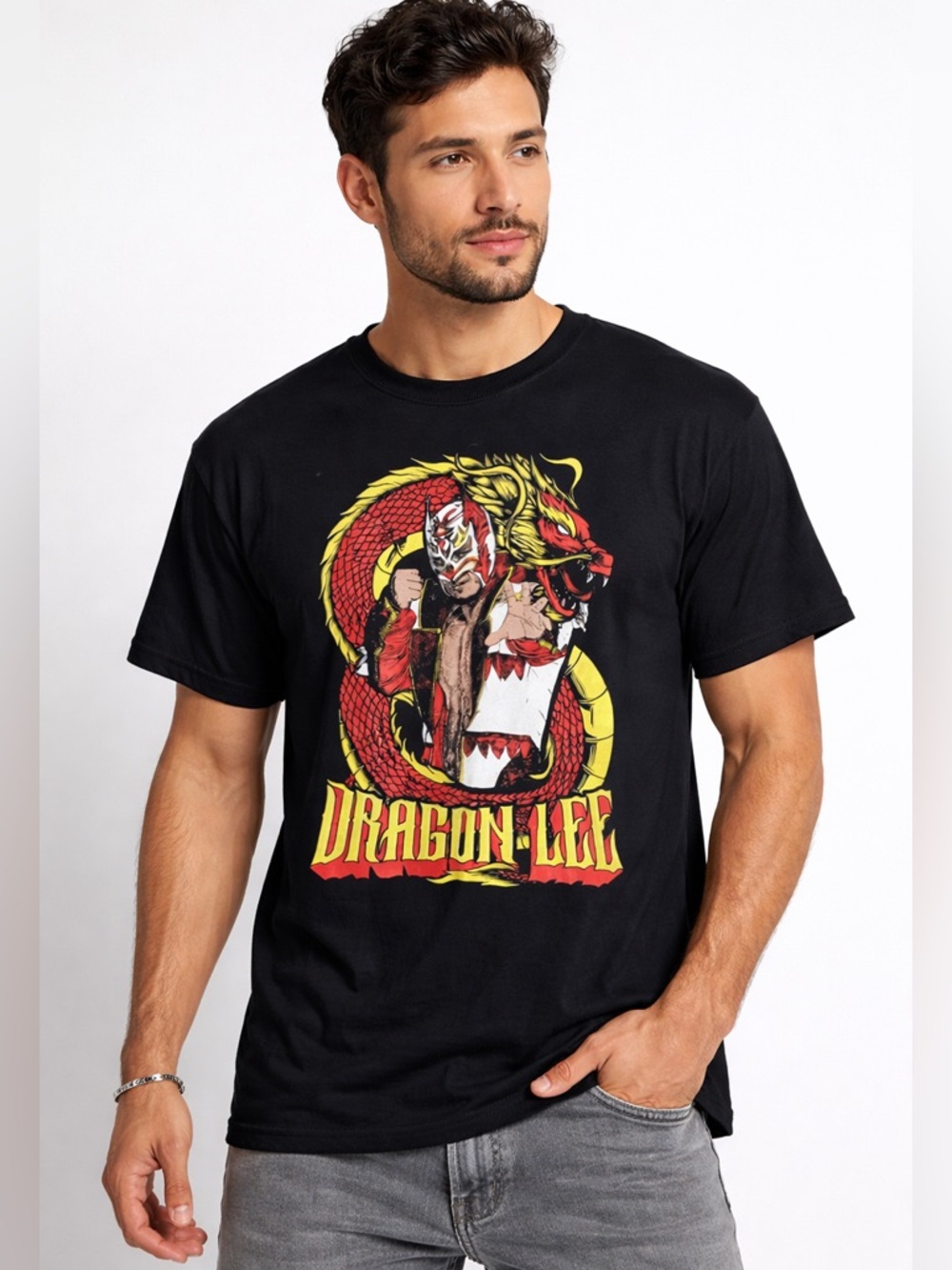 WWE Dragon Lee T-Shirt Black Graphic Wrestling Tee Size XL 23x28